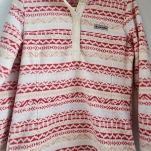 Rare Columbia Red and Cream Patterned Fleece Pullover